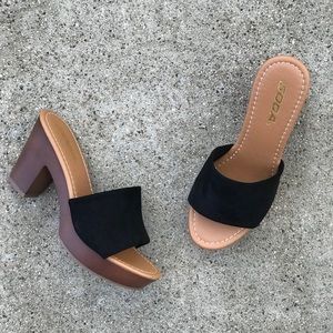 Soda Sunkist Black Faux Suede Platform Heel